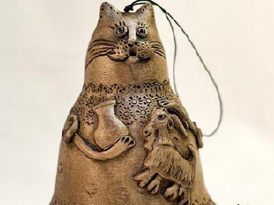 Глиняный колокольчик в виде кота из керамики